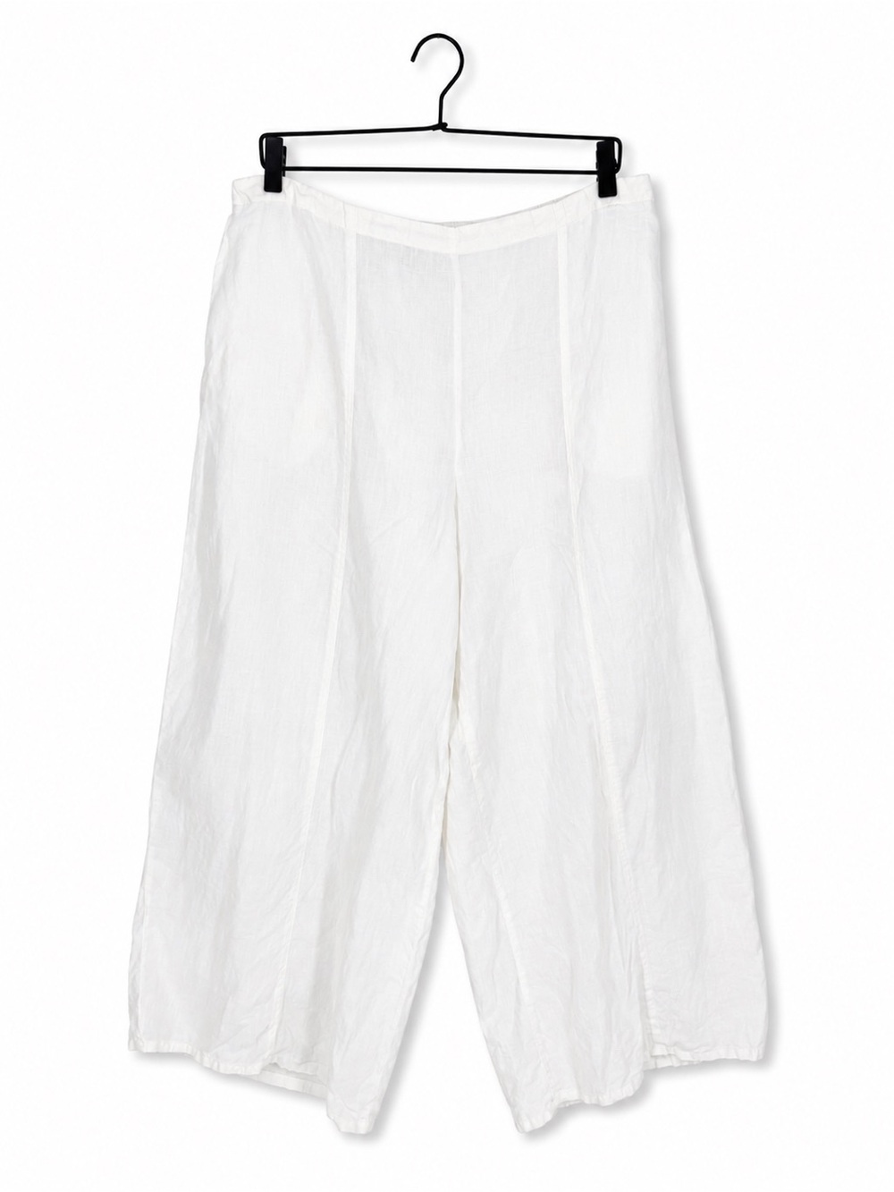 Flax Linen Pull-On Cropped Wide-Leg Pants White‎ Medium Natural Casual Lagenlook